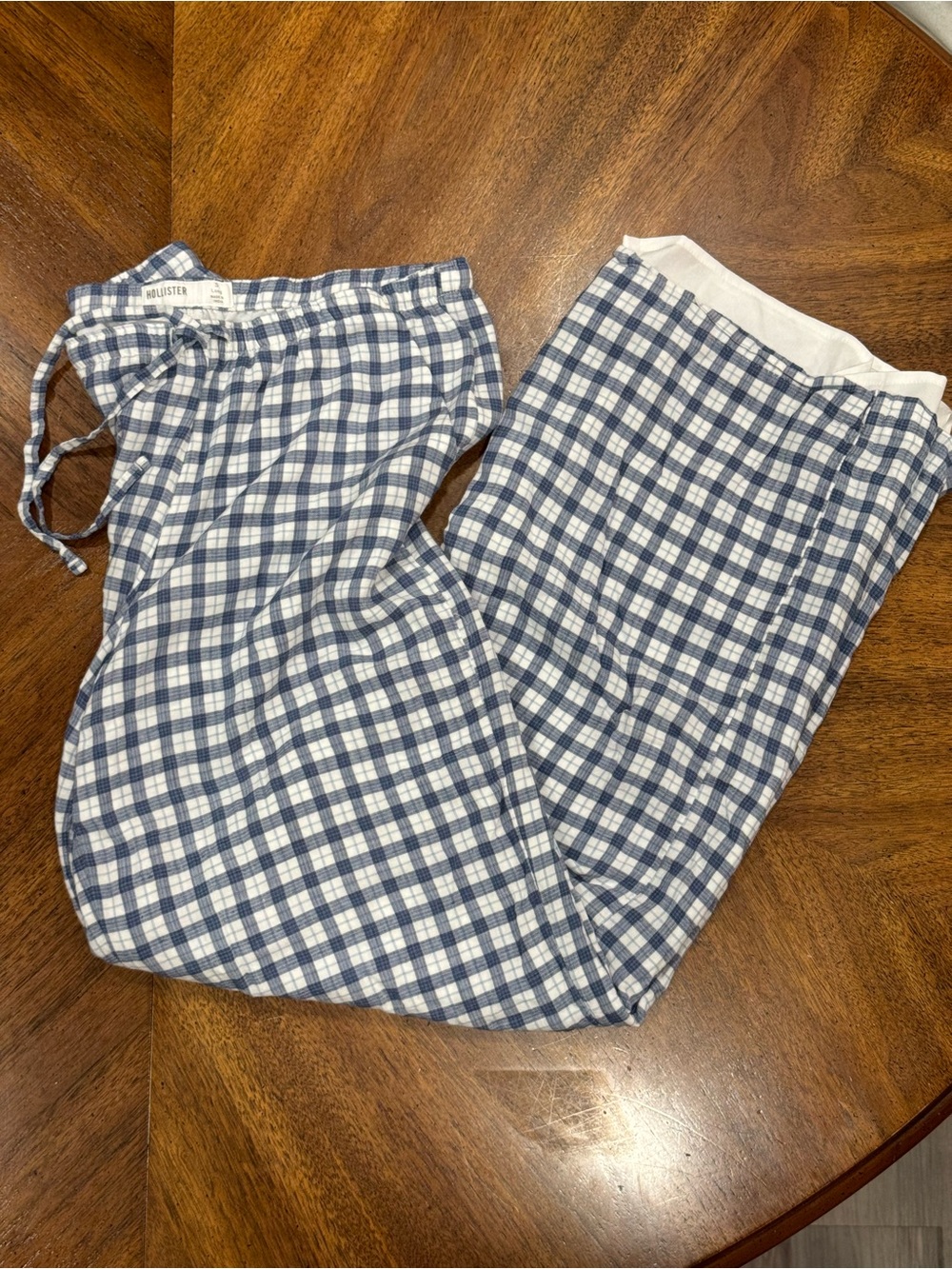 Hollister Pull On Slub Pants [Navy Blue Plaid]